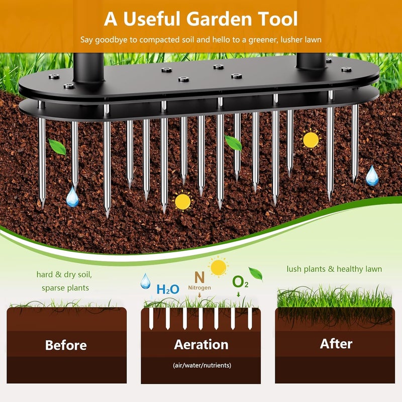SEASKY Lawn Aerator Spike Metal Manual Dethatching Lawn Aerator Tool with 15 Iron Spikes Spring-Loaded Design Grass Aerator Tools for Yard, Patio, Garden Tool (15 Nails) - Image 2
